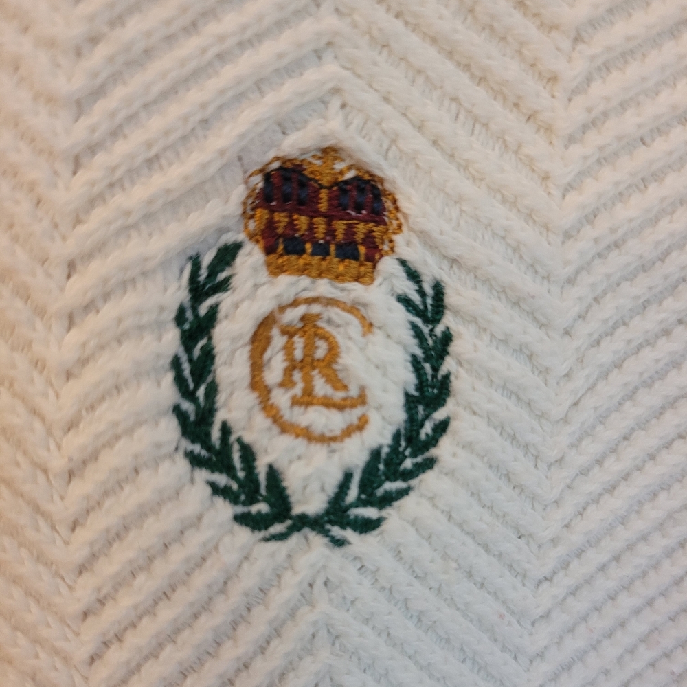 Men's Crewneck Ivory White Sweater Ralph Lauren Chaps Size XL EUC Vintage Preppy